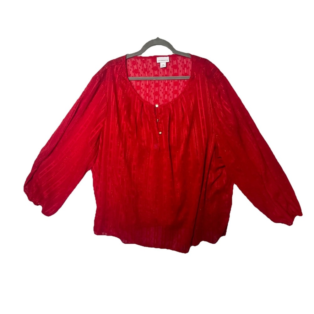 Liz Claiborne Women 3X Red Semi Sheer Tunic & Cami‎ Sheer Flowy Plus Size Flirty